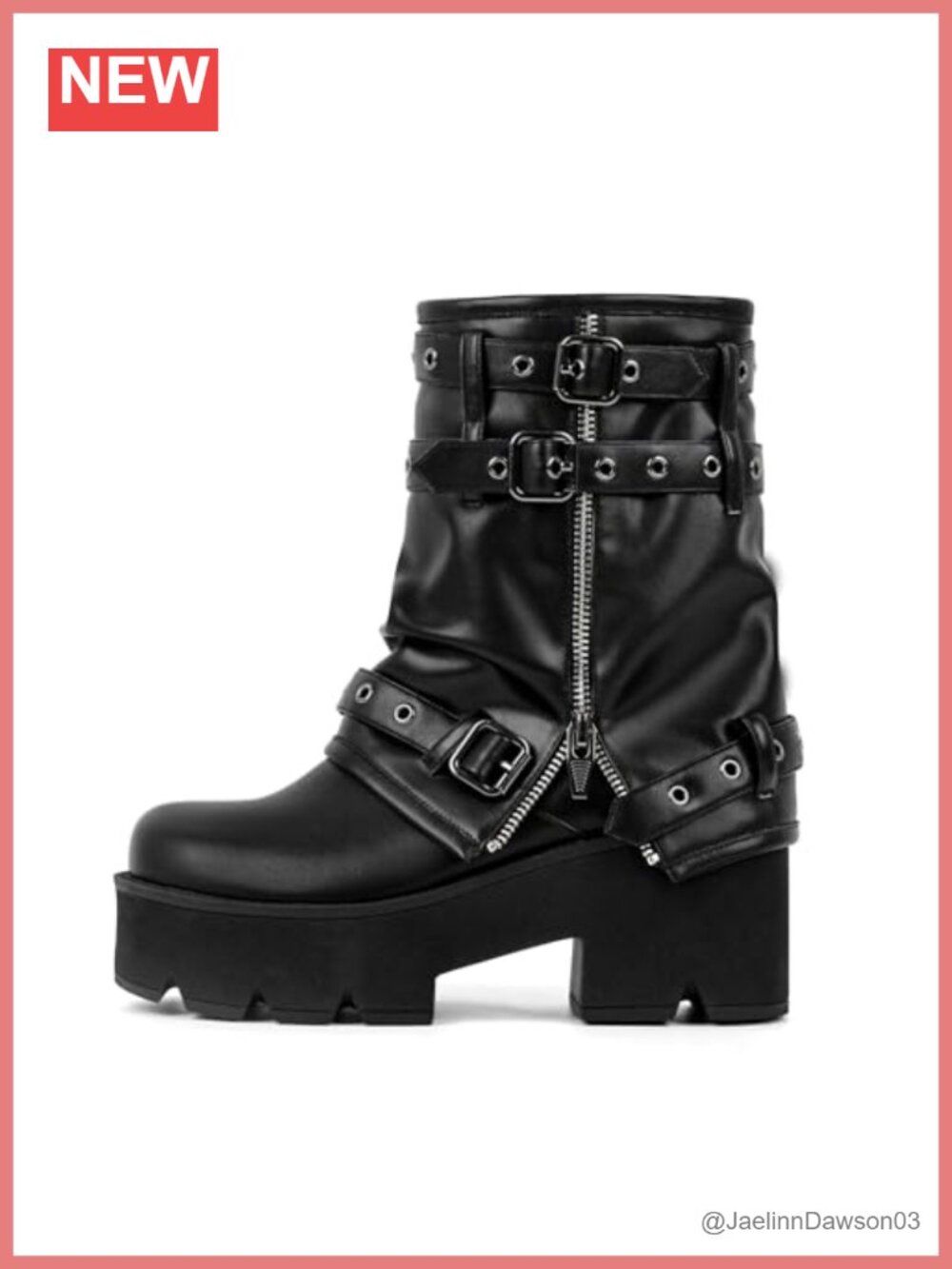 Punk Platform Ankle Boots Block Heel Fold-Over Faux Leather Straps Buckles